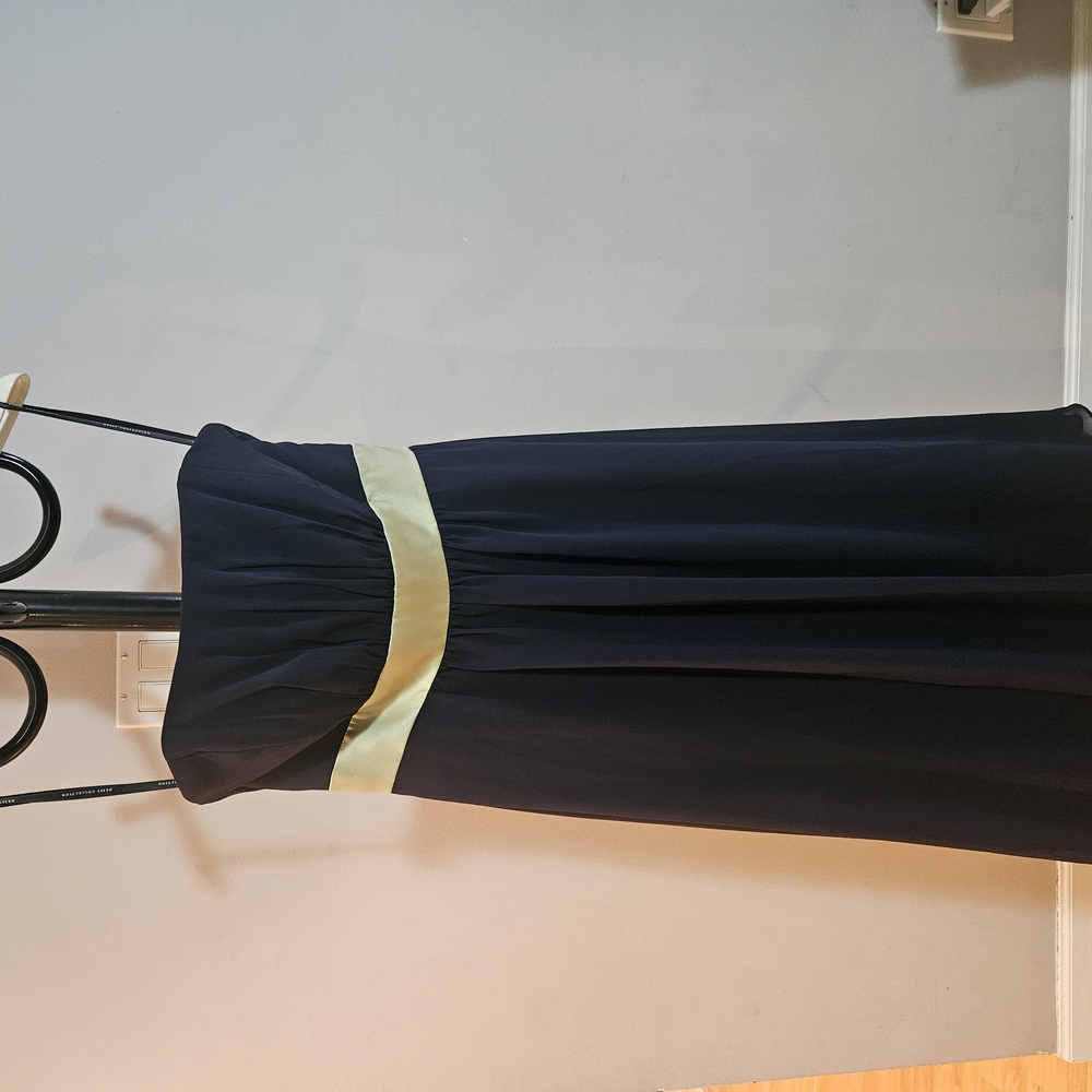 Dessy Collection Navy Blue and Cream Pleated Dress